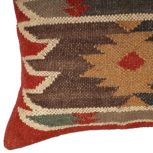 Throw Pillow Cover Wool Decorative Pillow Cover Kilim Pillow Cover 18x18 70% Jute 30% Wool – Indian Vintage Boho Cushion Case Decorative Oriental Throw Pillow for Sofa Rustic Home Decor Sham - color: Multi 06