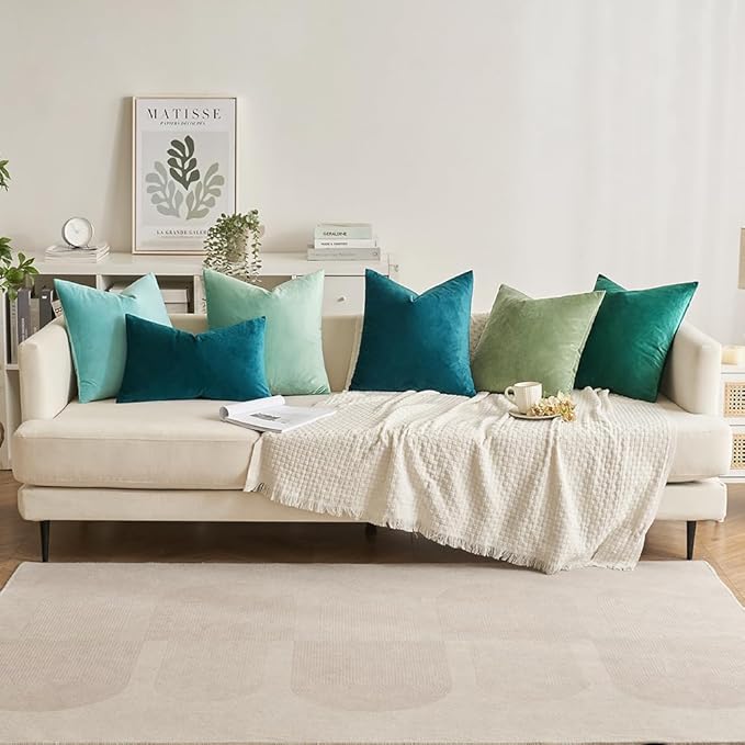 MIULEE 24x24 Inch Euro Sham Velvet Pillow Covers, Set of 2 Large Square Decorative Pillows -Teal Super Soft for King Bed, Sofa, Couch, Accent Chairs with Hidden Zipper