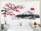 EMMTEEY Mountain Tapestry Wall Art Extra Large 92.5X70.9 Inch-Ink Red Flowers and Fuji Mountain Durable Wall Decor for Living Room