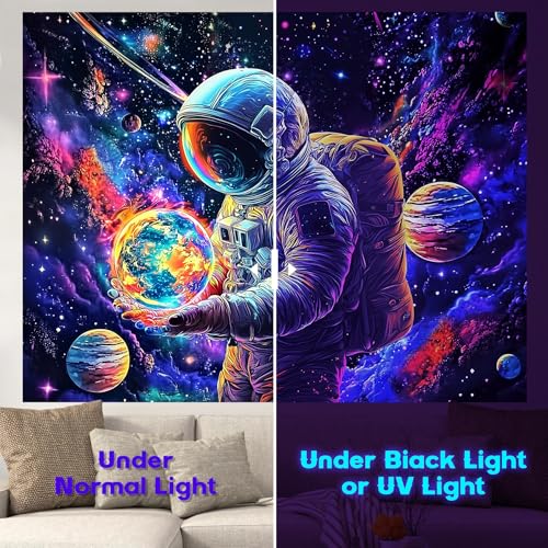 NYZE Astronaut Space Tapestry for Bedroom, Glow in the Dark Room Decor Wall Tapestries, Cool Galaxy Planet Wall Hanging, Wall Hanging for Men Guys Gamer Room Dorm Living Room 59in×51in - color: A-Astronaut, size: 59"L x 51"W