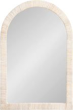 Kate and Laurel Rahfy Boho Arched Rattan Mirror, 20 x 30, White, Decorative Arch Wall Mirror with Authentic Rattan Frame for Vanity Bathroom Mirror