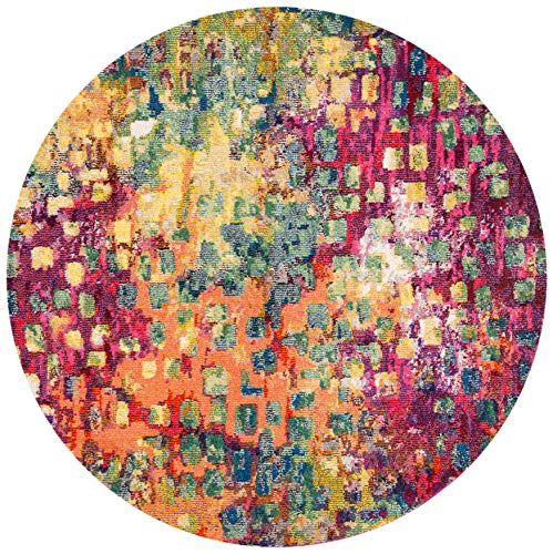 SAFAVIEH Madison Collection 5' Round Fuchsia / Gold MAD425D Boho Abstract Distressed Non-Shedding Dining Room Entryway Foyer Living Room Bedroom Area Rug - color: Fuchsia/Gold, size: 5' (Round)