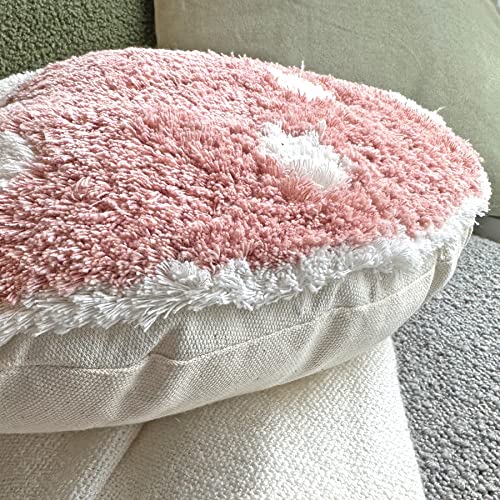 Tufted Mushroom Shape Decorative Cushion - 15' x 15' Mushroom Decor for Bed, Couch, Living Room (Pink) - color: Pink