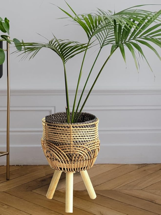 Woven Rattan Pot Stand Indoor, Handwoven Woven Plant Pot with 3 Legs, Plant Display Rack Flower Pot Stand for Gardening and Interior Decoration Plant Stand(#1)