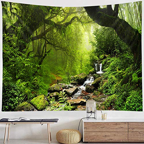 Llamazing Forest Tapestry - Green Creek, 60''L51''W - Magic Landscape for Living Room & Bedroom Decor - color: Green Creek, size: 60"L x 51"W