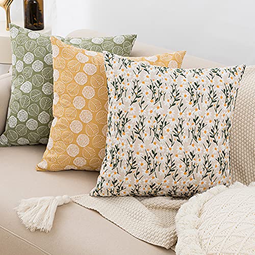 vctops Leaf Embroidery Decorative Throw Pillow Cover Boho Tufted Linen Cushion Cover for Couch Sofa Bed (Green Leaf,18"x18") - color: Green Leaf, size: 18" x 18" (Pack of 1)