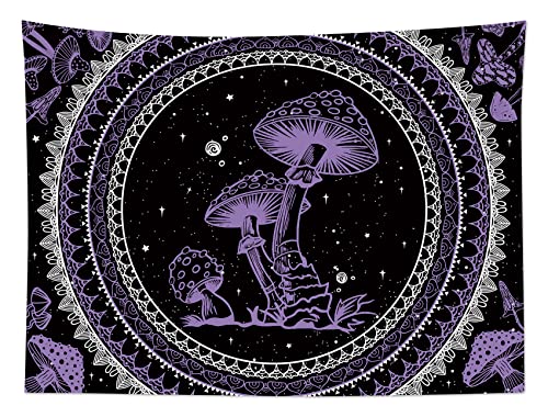 SCECALA Purple Mushroom Mural Boho Mandala Black and White Stars Wall Art 80x60 Inches for Bedroom Living Room Teen Party - color: Purple, size: 60"L x 80"W