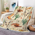 Western Cowboy Blankets, Wild West Flannel Throw Blanket, Soft, Flannel, Warm, West Cowboy Cactus and Cowboy Hat Throw Blanket Decor Rustic Cowboy Bed Blankets for Bedroom 50X60 Inch