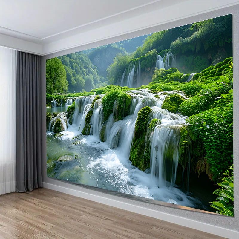 FENDROM Green Misty Forest Wall Tapestry Jungle Mountain Waterfall Nature Tapestry Tree Tapestries for Bedroom Living Room Dorm Decor - color: Waterfall, size: 59"L x 39"W