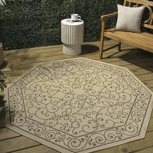 JONATHAN Y Vintage Filigree Indoor Outdoor Octagon Area Rug 8 Ft Beige/Brown, Charleston Textured Weave for Backyard, Patio, Porch, Easy-Cleaning, High Traffic, Pet-Friendly Non-Shedding SMB106A-8TGN - color: Beige/Brown, size: 7'9" x 7'9" (Octagonal)