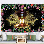 Ine Ive African Chakra Tapestry African American Woman Zen Meditation Tapestries 60x40 Inch Starry Sky Flower Garden Inspirational Afro Yoga Wall Art Poster for Bedroom Dorm Decor - size: 60"L x 40"W
