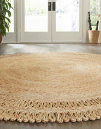 Unique Loom Braided Jute Collection Classic Quality Made Natural Hand Woven With Circle Swirl Details Area Rug (3' 3 x 3' 3 Round, Natural) - size: 3'3" (Round)