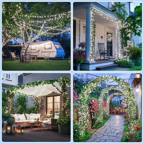 JMEXSUSS 2 Pack Solar String Lights Outdoor Waterproof, Total 400 LED 151FT Solar Christmas Lights Outdoor, 8 Modes Christmas Light for Outside Patio Yard Tree Decorations, White - color: White, size: 200LED*2