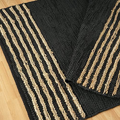 GRUHUM Jute Runner Rugs 2'6"x14' ft Natural Fiber Leather Black Jute Area Rug Handwoven Boho Farmhouse Braided Rustic Vintage Ecofriendly Indoor Rugs for Kitchen Living Room Bedroom Hallways Entryways - color: Natural Black- 20, size: 2'6" x 14' (Rectangu