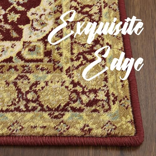 Memoryfield Area Rug 11x15 Vintage Rug Traditional Oriental Living Room Area Rug Retro Floral Indoor Carpet Non Slip Backing Non-Shedding Throw Carpet for Bedroom Dining Room Home Office Red - color: Red, size: 11' x 15' (Rectangular)