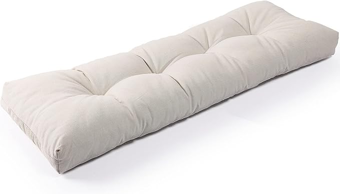 SUNROX LokGrip Non Slip Tufted Memory Foam Bench Cushion, FadeShield Water Resistant Durable Thicken Outdoor/Indoor Bench Seat Pads 54x16x4 inch, Cream