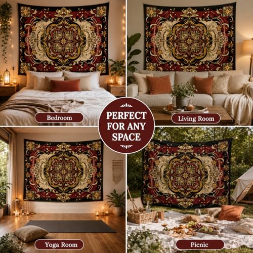 Boho Mandala Moth Tapestry,Hippie Floral Aesthetic Wall Tapestries, Psychedelic Aesthetic Decor, Large Tapestry for Bedrooms, Living Rooms, and Dorms-59.1x49.2 Inch - color: Purple Red, size: 59.1"L x 49.2"W