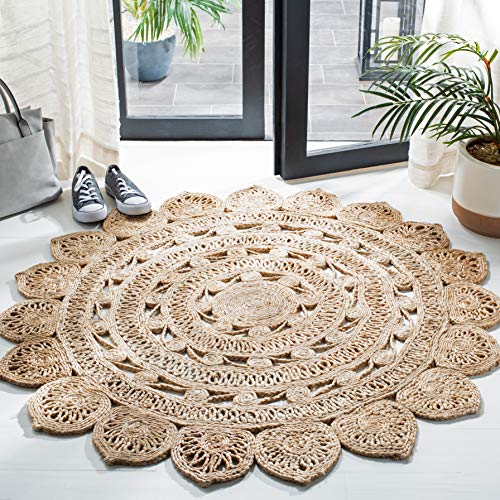 SAFAVIEH Natural Fiber Collection Area Rug - 4' Round, Natural, Handmade Boho Charm Farmhouse Jute, Ideal for High Traffic Areas in Living Room, Bedroom (NF160A) - color: Natural, size: 4' (Round)