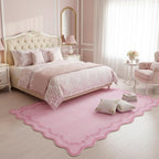GarveeHome 5x7 Valentines Scalloped Area Rug Pink Washable Rugs for Living Room Bedroom, Soft Low Pile Non Slip Accent Floor Mat Solid Floral Print Throw Rug Farmhouse Indoor Carpet for Dorm Playroom