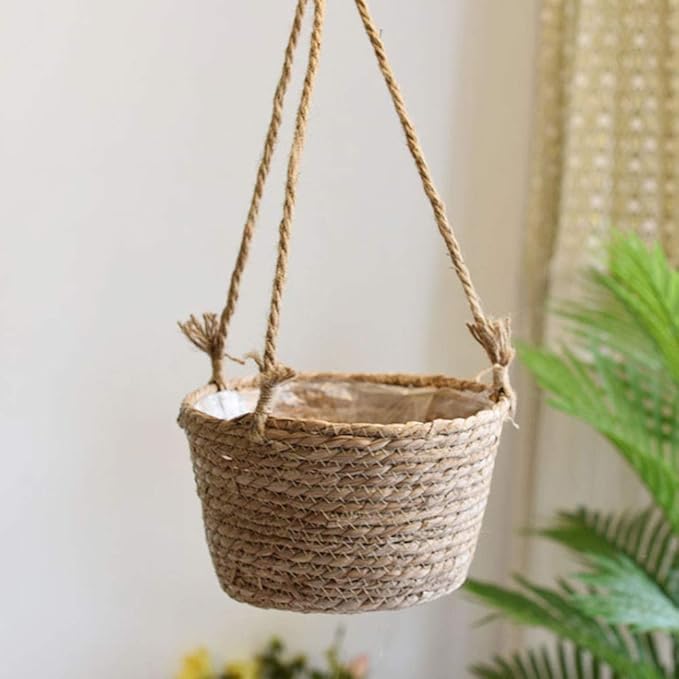 WYSRJ 8inch Jute Rope Hanging Planter Woven Plant Basket Macrame Plant Hangers Plant Holder Basket Decorative Storage Baskets for Plants Pots Home Decor