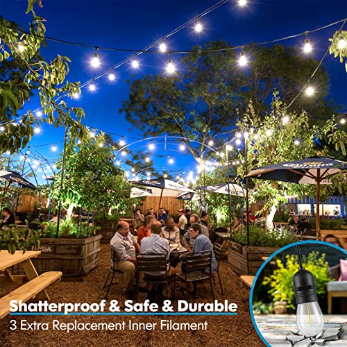 Lakumu 2-Pack 96FT Outdoor String Lights with Waterproof Shatterproof Dimmable 5000K Daylight White E12 Filament S14 LED Bulbs for Backyard Hanging Lights Linkable Patio Light for Deck Bistro Pergola - color: Black-5000K, size: 96FT(48FT*2)