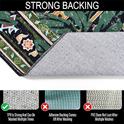 Oriental Tropical Kitchen Runner Rug 2x5 Washable, Thin Stain Resistant Black Boho Bathroom Runner Rug for Hallway Entryway Bedroom Laundry, Vintage Abstract Hippie Botanical Long Carpet - color: Black, size: 2' x 5'