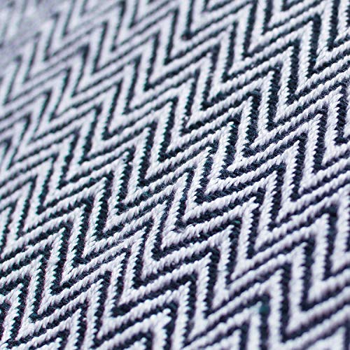 Americanflat 50x60 Throw Blanket - Soft and Breathable Cotton Throw Blanket for Couch, Bed, Chair - Decorative Blankets Perfect for Home or Outdoor Use - Navy Blue and White Herringbone Design - color: Zaina Dark Navy and White Herringbone