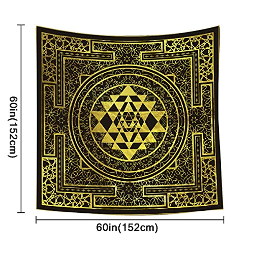 SHRAPHY Golden Sri Yantra Tapestry 60x60 Inches Mandala Sacred Geometry Decor Tapestry Yoga Meditation Spiritual Tapestries for Room Bedroom GTHYUH566