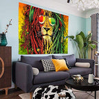Simsant Rasta Rastafarian Tapestry Lion Head Bob Tapestry Wall Hanging (80"x60") - size: 80"L x 60"W