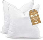 BHZ Euro Throw Pillow Inserts, 26x26 Down Feather Alternative Pillow Inserts Set of 2, Decorative Soft Large Square White Throw Pillows Insert for Couch Bed Dorm Sofa with Breathable Cover
