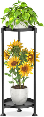 KMOTASUO 2 Tier Plant Stand Indoor for Large Tall Heavy Duty Planter, Multiple Sturdy Metal Flower Corner Rack for Narrow House Floor, Iron Vertical Level Round Orchi Holder Organizer, Black