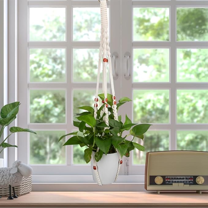 Hanging Planter for Indoor Plants,Macrame Plant Hanger with Colored Wood Beads,Plant Hanger,Hanging Plant Holder,Plant Hangers,Plant Holder,Plant Hangers Indoor,Macrame Plant Hangers Indoor