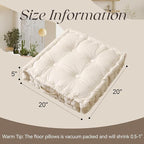 Square Floor Pillows, Large Floor Cushion for Adults Kids, Meditation Floor Pillow Seating Cushion with Shredded Memory Foam and Silk Wadding, 20"x20"x5" Ivory 2 Count