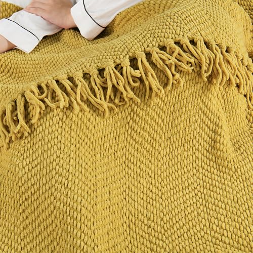 Home Soft Things Yellow Throw Blanket Knitted Tweed Throw 50'' x 60'', Lemon Curry, Super Soft Cozy Warm Comfortable Breathable Throw for Living Room Chair Couch Bed Sofa Bedroom Home Décor - color: Lemon Curry, size: 50 in x 60 in