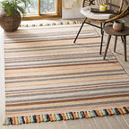 SAFAVIEH Area Rug 8x10 - Montauk Collection - Large - Beige & Multi, Handmade Cotton, Boho Stripe Fringe Design, Ideal for Living Room, Bedroom, Office, Dining Space (MTK901A) - color: Beige/Multi, size: 8' x 10' (Rectangular)