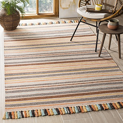 SAFAVIEH Area Rug 8x10 - Montauk Collection - Large - Beige & Multi, Handmade Cotton, Boho Stripe Fringe Design, Ideal for Living Room, Bedroom, Office, Dining Space (MTK901A) - color: Beige/Multi, size: 8' x 10' (Rectangular)
