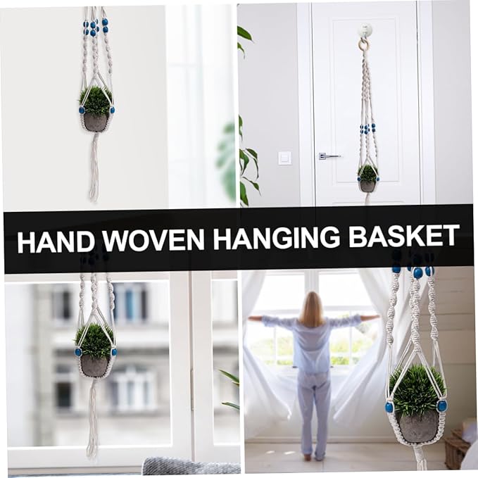 BESPORTBLE 1Pc Hand Woven Decorative Hanging Plant Basket Bohemian Rope Flower Holder for Home Decor for Balcony and Room Sturdy Durable Design