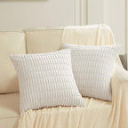 Fancy Homi 4 Packs Pure White Decorative Throw Pillow Covers 18x18 Inch for Living Room Couch Bed, Rustic Modern Farmhouse Boho Home Decor, Soft Plush Corduroy Cute Accent Square Cushion Case 45x45 cm