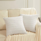 Fancy Homi 4 Packs Pure White Decorative Throw Pillow Covers 14x14 Inch for Living Room Couch Bed, Rustic Modern Farmhouse Boho Home Decor, Soft Plush Corduroy Cute Accent Square Cushion Case 35x35 cm