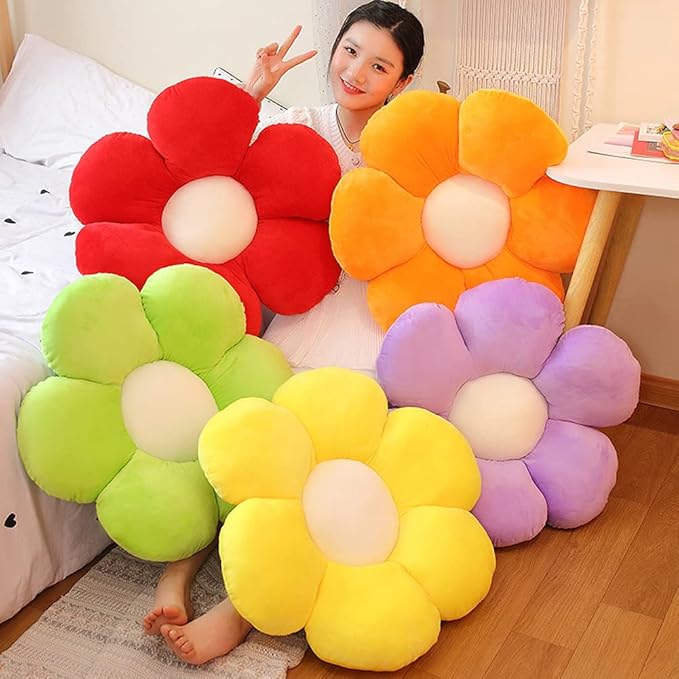 lannery Flower Plush Throw Pillows, Flower Floor Pillow Seating Cushion Toy for Reading, Room, Watching TV (25.6", red)