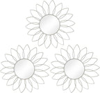 3 Pack Metal Mirrors for Wall Sunburst Wall Mirrors Home Décor Decorative Hanging Wall Art for Living Room Bedroom Entryway (White, Flowers)