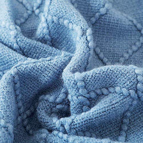 BOURINA Blue Throw Blanket 60x80 Inches Throw Textured Solid Soft Sofa Throw Couch Knitted Decorative Blanket - color: Blue, size: 60"x80"