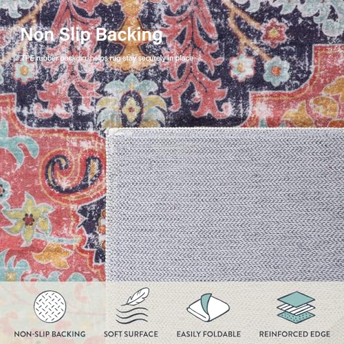 Lahome Reine Boho 2'8"x10' Washable Hallway Kitchen Runner Rugs with Rubber Backing, Bohemian Non-Slip Soft Kitchen Runners, Non-Shedding Stair Carpet Runner for Hall Bathroom, Fuchsia/Multi - color: Fuchsia/Multi, size: 2'8" x 10' (Runner)