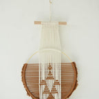 Flber Macrame Wall Hanging Brown and white Boho Wall Decor Art Living room wall art Round Handmade Geometric Lines Home Décor 11.8W x 65L