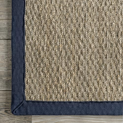 Nuloom Elijah Navy/Natural, 5' x 8', Basketweave, Seagrass, Soft and Textured, High Traffic, Stain Resistant, Easy Clean, Durable Area Rug for Bedroom, Living Room, Dining, Den, Foyer, Entryway - color: Navy, size: 5' x 8' (Rectangular)