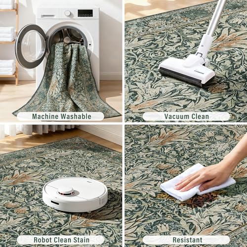 Vintage Floral Entryway Rug 2X3 Rugs,Soft Non-Slip Machine Doormat for Entrance,Stain Resistant Small Area Rug for Bedroom, Kitchen, Laundry, Bathroom - color: Darkgreen, size: 2' x 3' (Rectangular)
