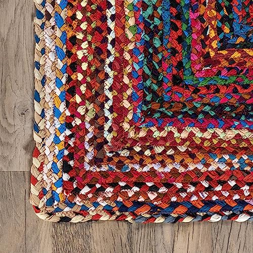 Nuloom Tammara Multicolor, 3' x 5', Hand Braided, Bohemian, Cotton, Soft and Cozy, High Traffic, Stain Resistant, Easy Clean, Durable Area Rug for Bedroom, Living Room, Dining, Den, Entryway