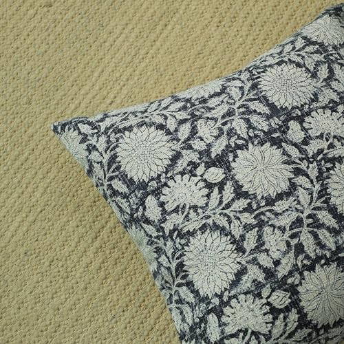Handblock Printed Vintage Indian Cotton Decorative Throw Pillow Covers, Set of 2 (Midnight Blue, 18" x 18" (Pack of 2)) - color: Midnight Blue, size: 18" x 18" (Pack of 2)