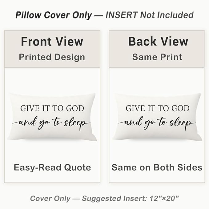 Decorative Throw Pillow Covers 12x20 Inch Set of 2 – White Christian Lumbar Pillowcase – Give It to God and Go to Sleep/Relax God’s Got This – Faith Bedroom Bed Decor for Women