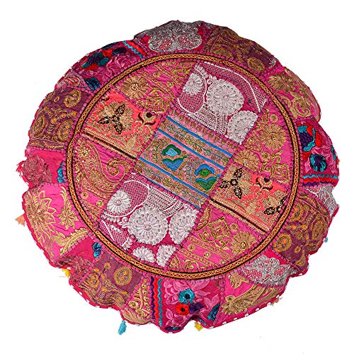 Rajasthani Handmade Colorful Decorative Floor Pillow Cover Meditation Patchwork Patchwork Cushion Seating Accent Boho Chic Indian Handmade Cover ONLY (Pink, 32X32 Inches) - color: Pink